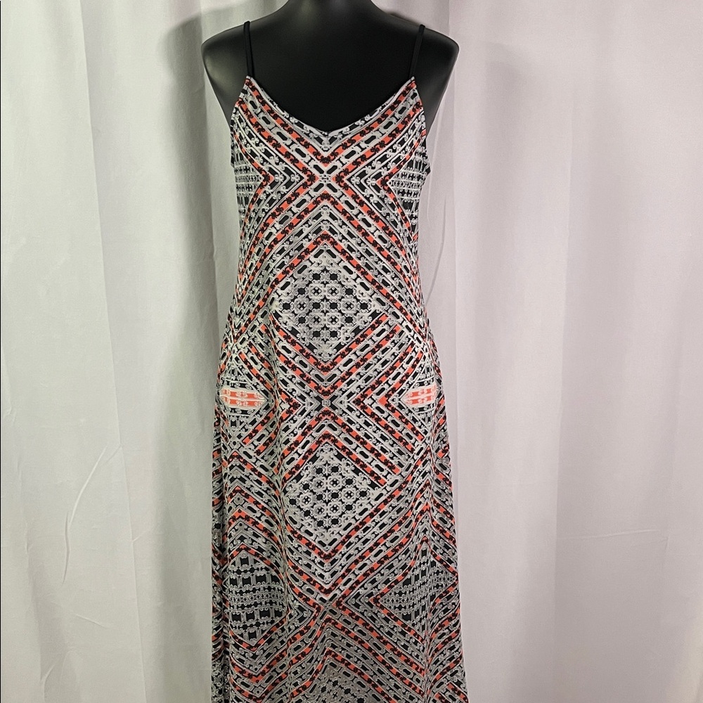 Pixley Gray Black & Orange Printed Sleeveless Maxi Dress